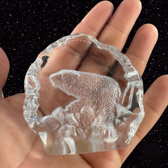 Vintage Clear Sweden Art Glass Paperweight Polar Bear Figurine Flat Side Swedish - Picture 13 of 16